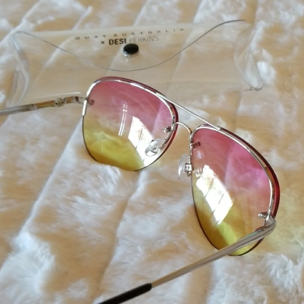 QUAY // ltd ed muse pink yellow fade rimless aviator sunglasses rare